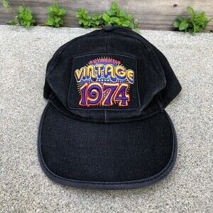 Y2K Authentic Vintage 1974 Baseball Hat Unisex Adult Black Cap Embroidered​​​​​